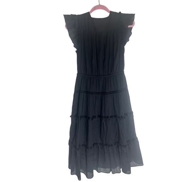 J.Crew Re-Imagined Women's Black Ruffle Tiered Midi Dress Cotton Blend - Picture 14 of 15